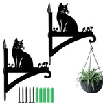 Cat silhouette metal hanging basket bracket mounted on outdoor wall for plant decoration