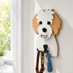 Wooden cavachon dog wall hook key and leash holder for home entryway organizer