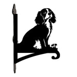Cavalier king charles spaniel metal hanging basket bracket mounted on outdoor wall for plant decoration
