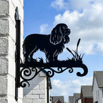 Cavalier king charles spaniel metal hanging basket bracket mounted on outdoor wall for plant decoration