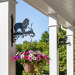 Cavalier king charles spaniel metal hanging basket bracket mounted on outdoor wall for plant decoration