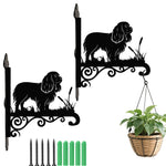 Cavalier king charles spaniel metal hanging basket bracket mounted on outdoor wall for plant decoration