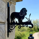 Cavalier king charles spaniel metal hanging basket bracket mounted on outdoor wall for plant decoration