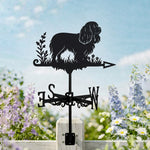 Cavalier King Charles Spaniel metal weather vane with directional arrows and mounting rod, outdoor roof and garden decoration