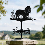 Cavalier King Charles Spaniel metal weather vane with directional arrows and mounting rod, outdoor roof and garden decoration
