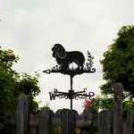 Cavalier King Charles Spaniel metal weather vane with directional arrows and mounting rod, outdoor roof and garden decoration