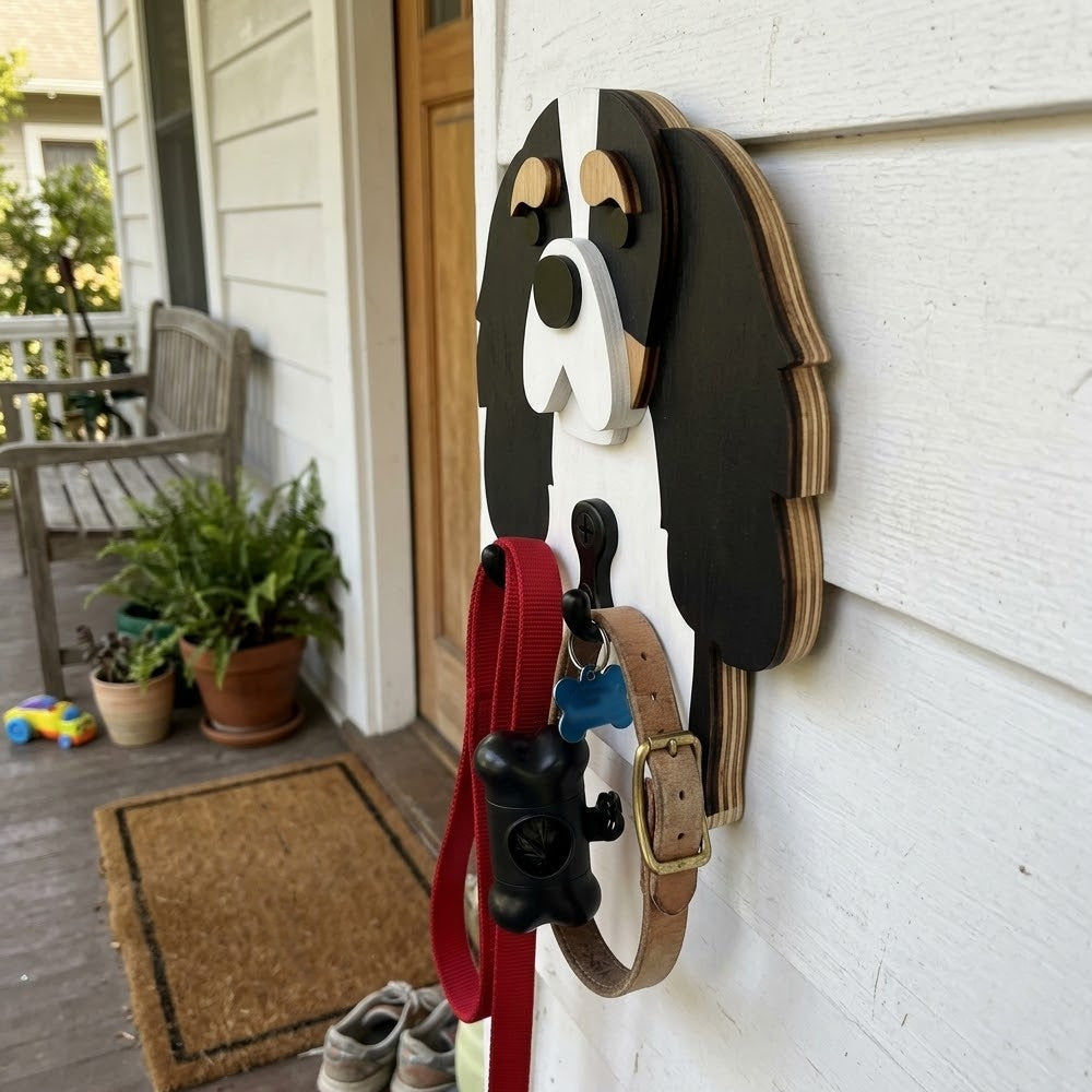 Cavalier King Charles Spaniel wooden dog wall hook key and leash holder for home entryway organizer