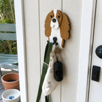 Cavalier King Charles Spaniel wooden dog wall hook key and leash holder for home entryway organizer