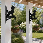 Cavapoo metal hanging basket bracket mounted on outdoor wall for plant decoration