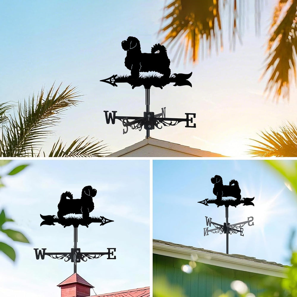 Cavapoo metal weather vane with directional arrows and mounting rod, outdoor roof and garden decoration