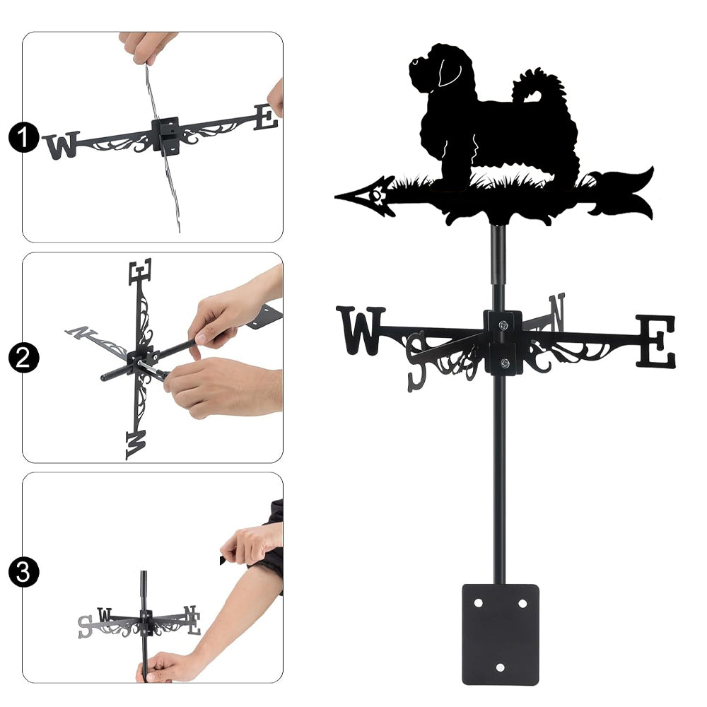 Cavapoo metal weather vane with directional arrows and mounting rod, outdoor roof and garden decoration