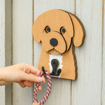 Wooden cavoodle dog wall hook key and leash holder for home entryway organizer
