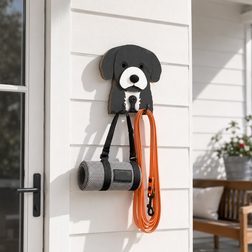 Wooden cavoodle dog wall hook key and leash holder for home entryway organizer