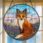 Celestial moonflower fox stained glass suncatcher window hanging, suitable for home and garden decoration