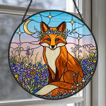 Celestial moonflower fox stained glass suncatcher window hanging, suitable for home and garden decoration