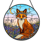 Celestial moonflower fox stained glass suncatcher window hanging, suitable for home and garden decoration
