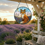 Celestial moonflower fox stained glass suncatcher window hanging, suitable for home and garden decoration