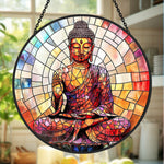 Celestial mystical zen buddha stained glass suncatcher window hanging, suitable for home and garden decoration