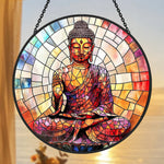 Celestial mystical zen buddha stained glass suncatcher window hanging, suitable for home and garden decoration