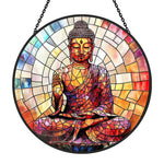 Celestial mystical zen buddha stained glass suncatcher window hanging, suitable for home and garden decoration