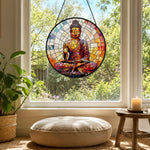 Celestial mystical zen buddha stained glass suncatcher window hanging, suitable for home and garden decoration