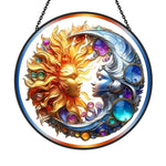 Celestial sun and moon face stained glass suncatcher window hanging, suitable for home and garden decoration