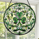 Celtic knot shamrock irish stained glass suncatcher window hanging, suitable for home and garden decoration
