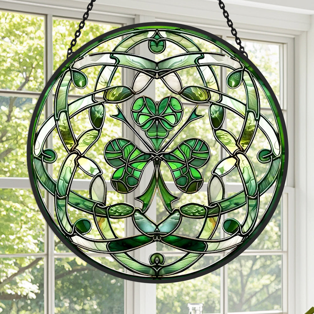 Celtic knot shamrock irish stained glass suncatcher window hanging, suitable for home and garden decoration