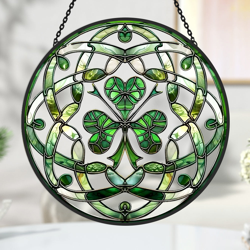 Celtic knot shamrock irish stained glass suncatcher window hanging, suitable for home and garden decoration