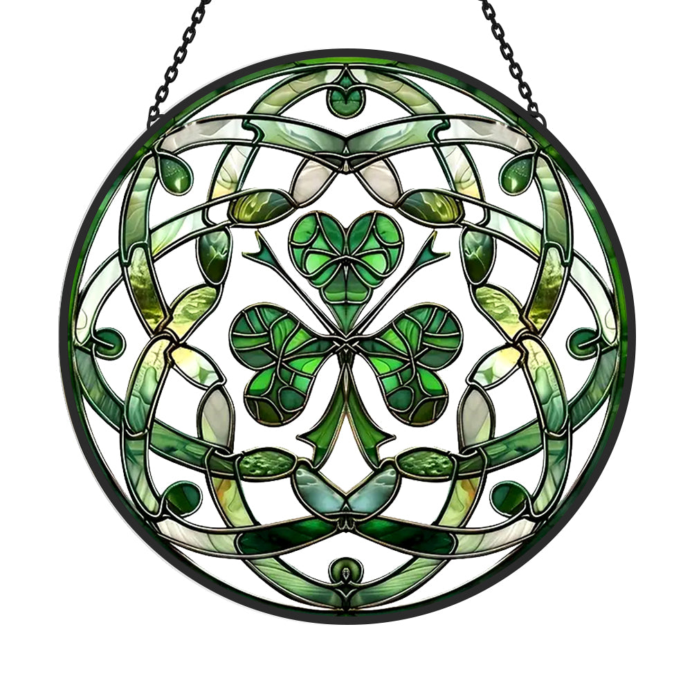 Celtic knot shamrock irish stained glass suncatcher window hanging, suitable for home and garden decoration