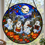 Cemetery Ghost Band Halloween stained glass suncatcher window hanging, suitable for home and garden decoration