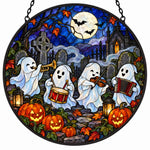 Cemetery Ghost Band Halloween stained glass suncatcher window hanging, suitable for home and garden decoration