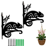 Chameleon lizard on vine metal hanging basket bracket mounted on outdoor wall for plant decoration