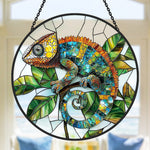 Chameleon stained glass suncatcher window hanging, suitable for home and garden decoration