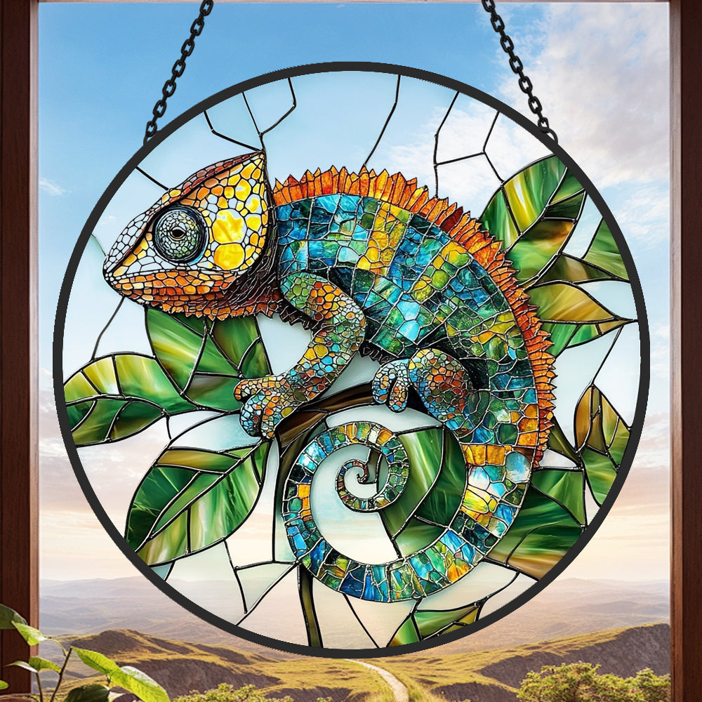 Chameleon stained glass suncatcher window hanging, suitable for home and garden decoration