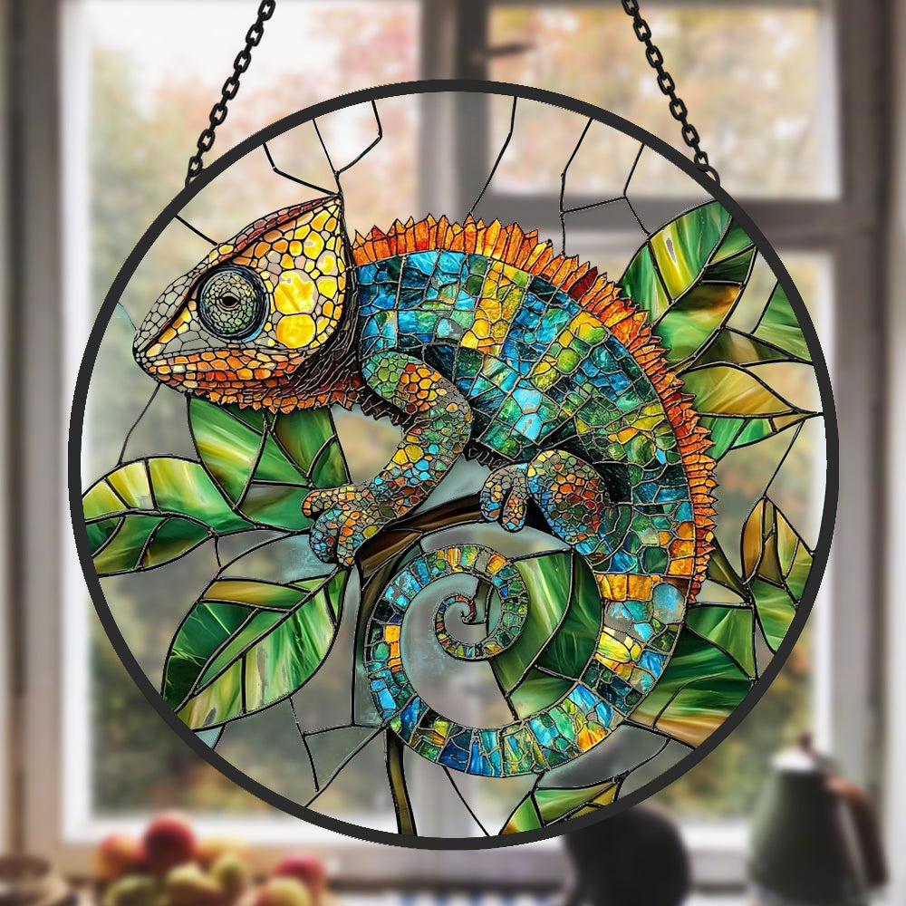 Chameleon stained glass suncatcher window hanging, suitable for home and garden decoration