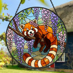 Charming wisteria garland red panda stained glass suncatcher window hanging, suitable for home and garden decoration