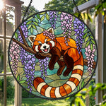 Charming wisteria garland red panda stained glass suncatcher window hanging, suitable for home and garden decoration
