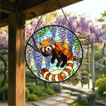 Charming wisteria garland red panda stained glass suncatcher window hanging, suitable for home and garden decoration