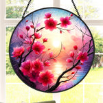 Cherry blossom floral sunset stained glass suncatcher window hanging, suitable for home and garden decoration