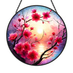 Cherry blossom floral sunset stained glass suncatcher window hanging, suitable for home and garden decoration