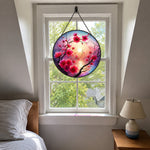 Cherry blossom floral sunset stained glass suncatcher window hanging, suitable for home and garden decoration