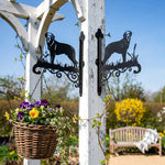 Chesapeake bay retriever metal hanging basket bracket mounted on outdoor wall for plant decoration