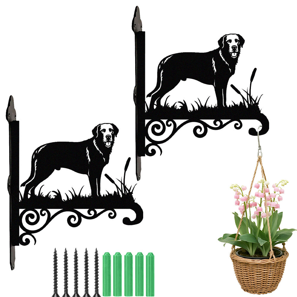 Chesapeake bay retriever metal hanging basket bracket mounted on outdoor wall for plant decoration