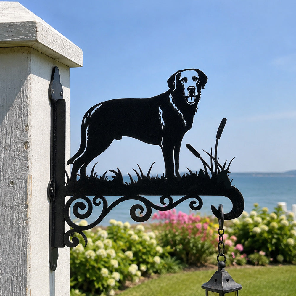 Chesapeake bay retriever metal hanging basket bracket mounted on outdoor wall for plant decoration