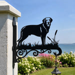Chesapeake bay retriever metal hanging basket bracket mounted on outdoor wall for plant decoration