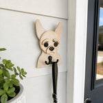 Wooden chihuahua dog wall hook key and leash holder for home entryway organizer