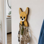 Wooden chihuahua dog wall hook key and leash holder for home entryway organizer