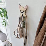 Wooden chihuahua dog wall hook key and leash holder for home entryway organizer