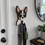 Wooden chihuahua dog wall hook key and leash holder for home entryway organizer
